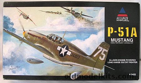 Accurate Miniatures 1/48 North American P-51A Mustang - Allison Powered, 3402 plastic model kit